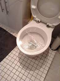 Put plastic wrap over the toilet bowl